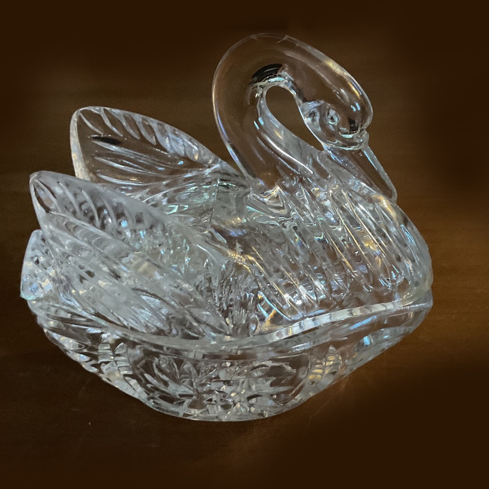 Vintage Small Glass Swan Trinket Box, Jewelry box